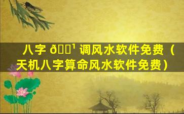 八字 🌹 调风水软件免费（天机八字算命风水软件免费）